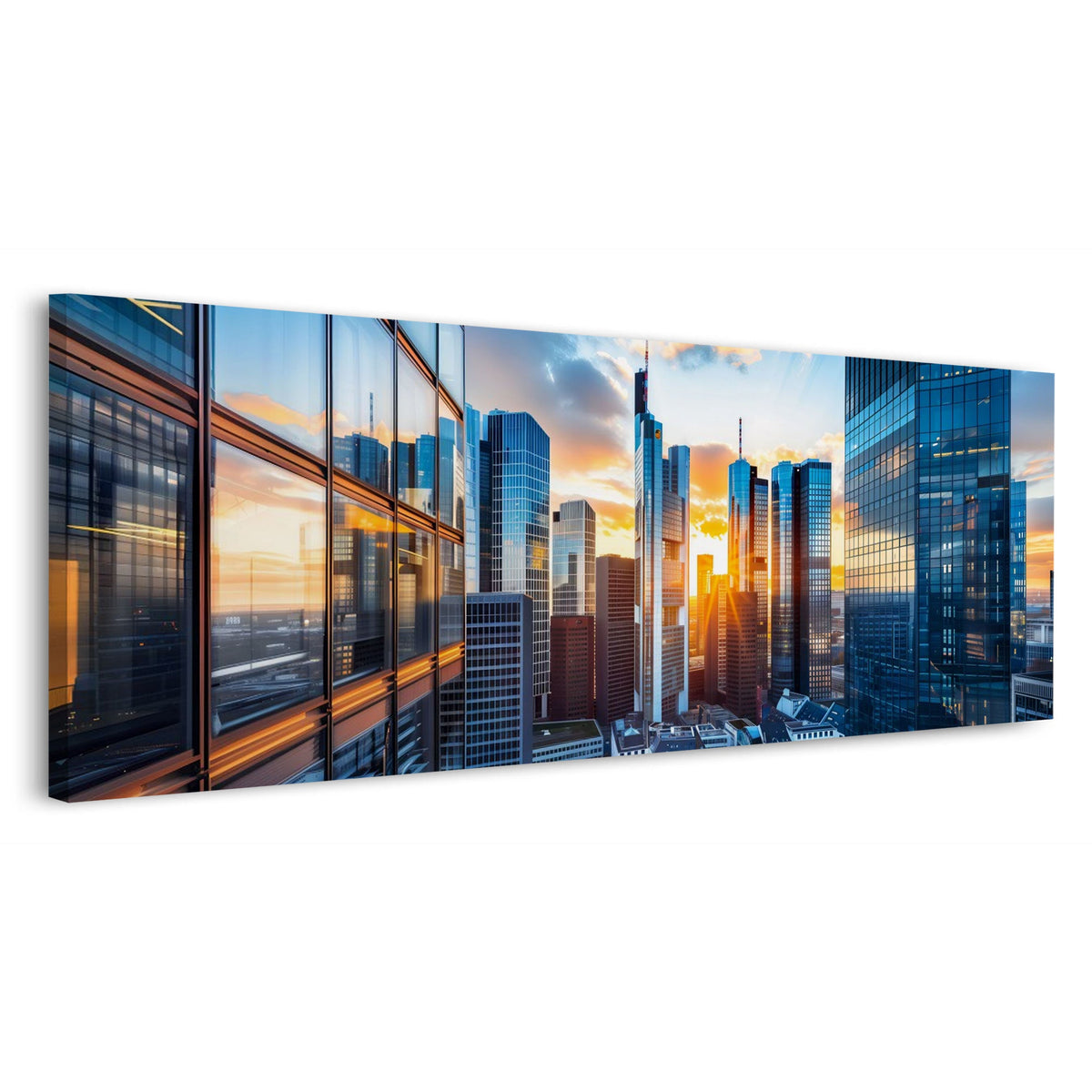 Frankfurt Skyline mit Spiegelung in Glas Panorama Wandbild