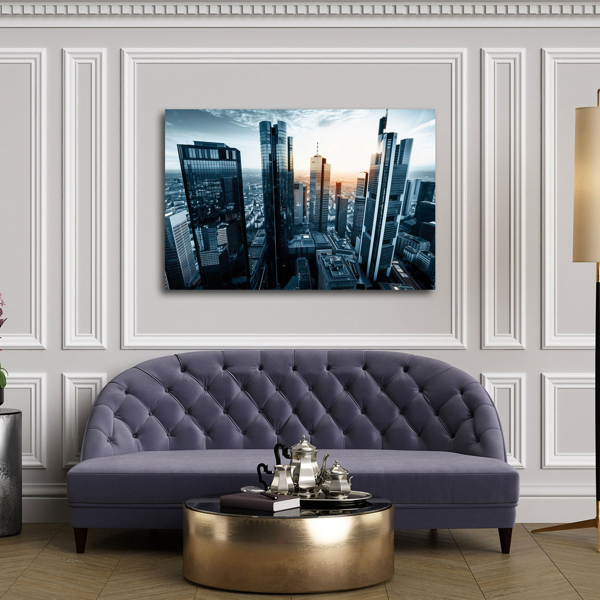 Frankfurt Wandbild über einem Sofa im Wohnraum