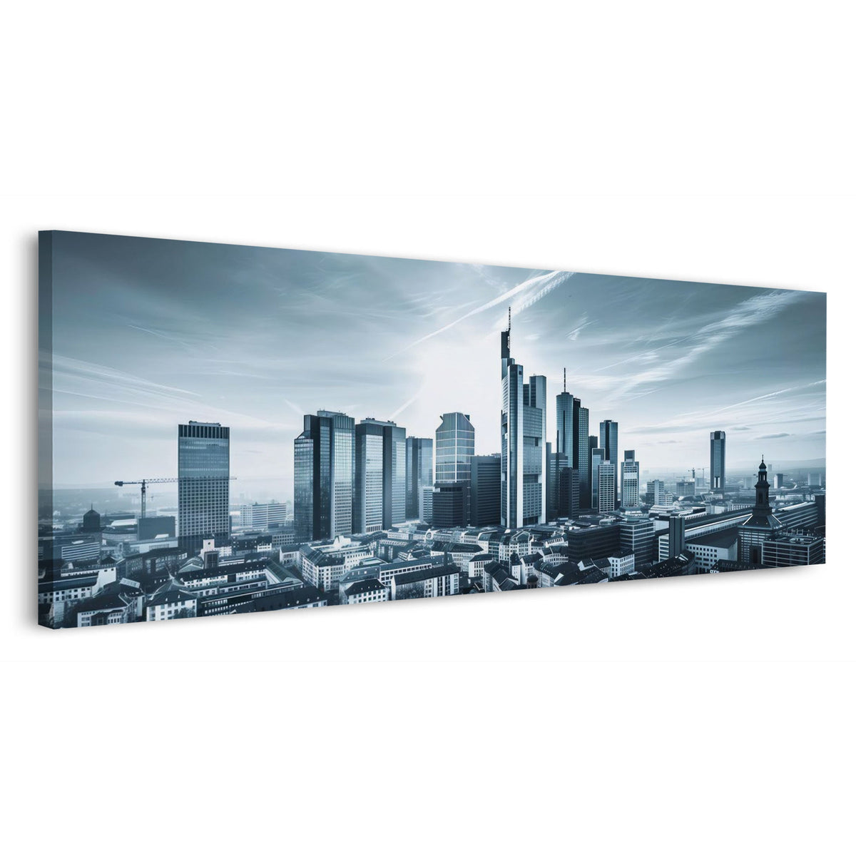 Frankfurter Skyline bei Tag in kühlem Blau Panorama Wandbild