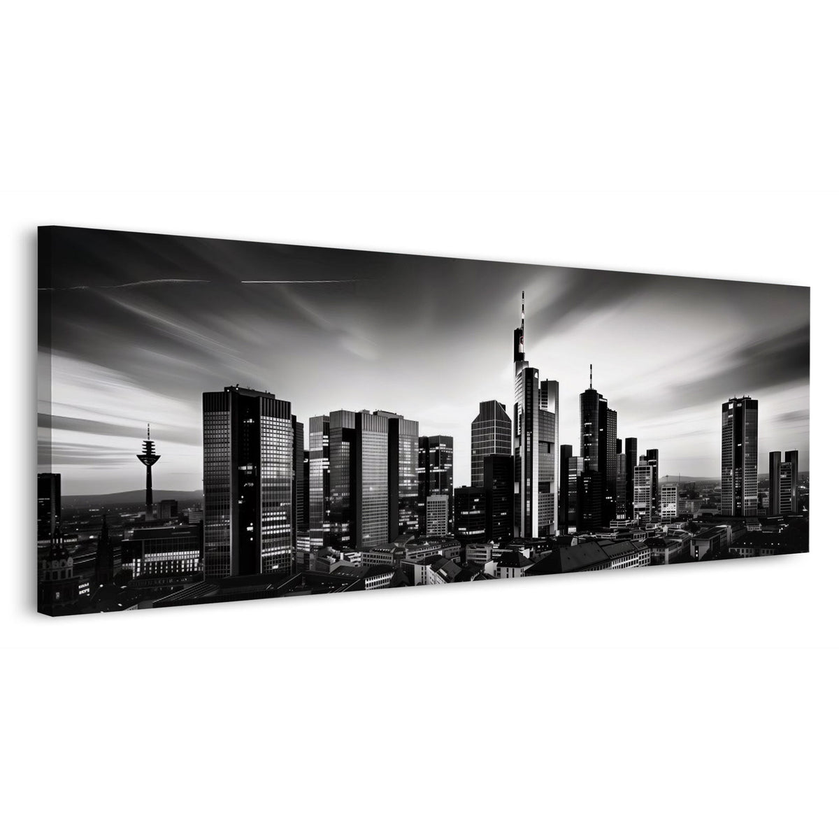 Frankfurter Skyline Panorama in Schwarz-Weiß Wandbild