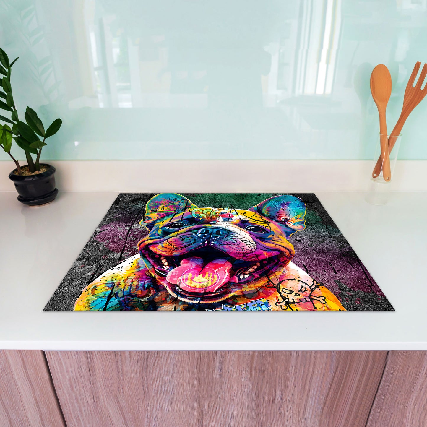 Französische Bulldogge Graffiti Herdabdeckplatte Induktionsschutz für Ceranfeld & Küche Deko