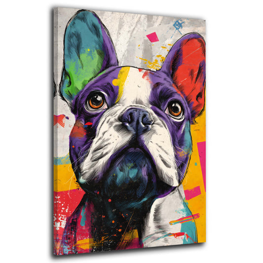 Französische Bulldogge im bunten Pop Art Stil Wandbild