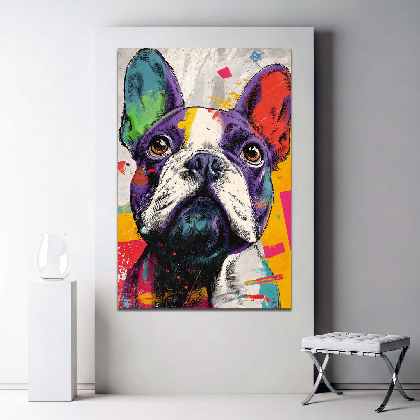 Franzoesische Bulldogge im bunten Pop Art Stil Wandbild