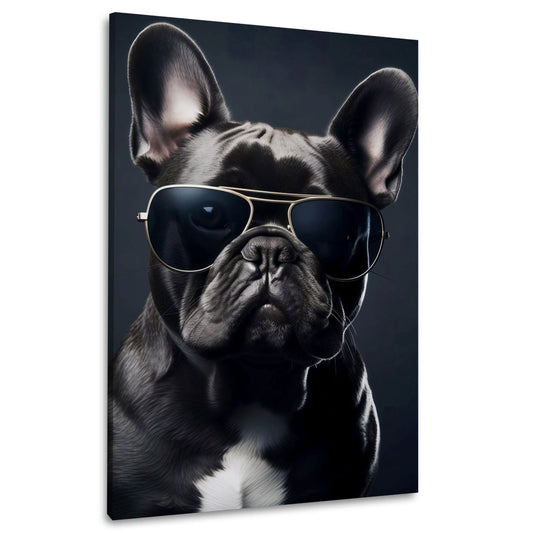 Französische Bulldogge mit Sonnenbrille Porträt Wandbild