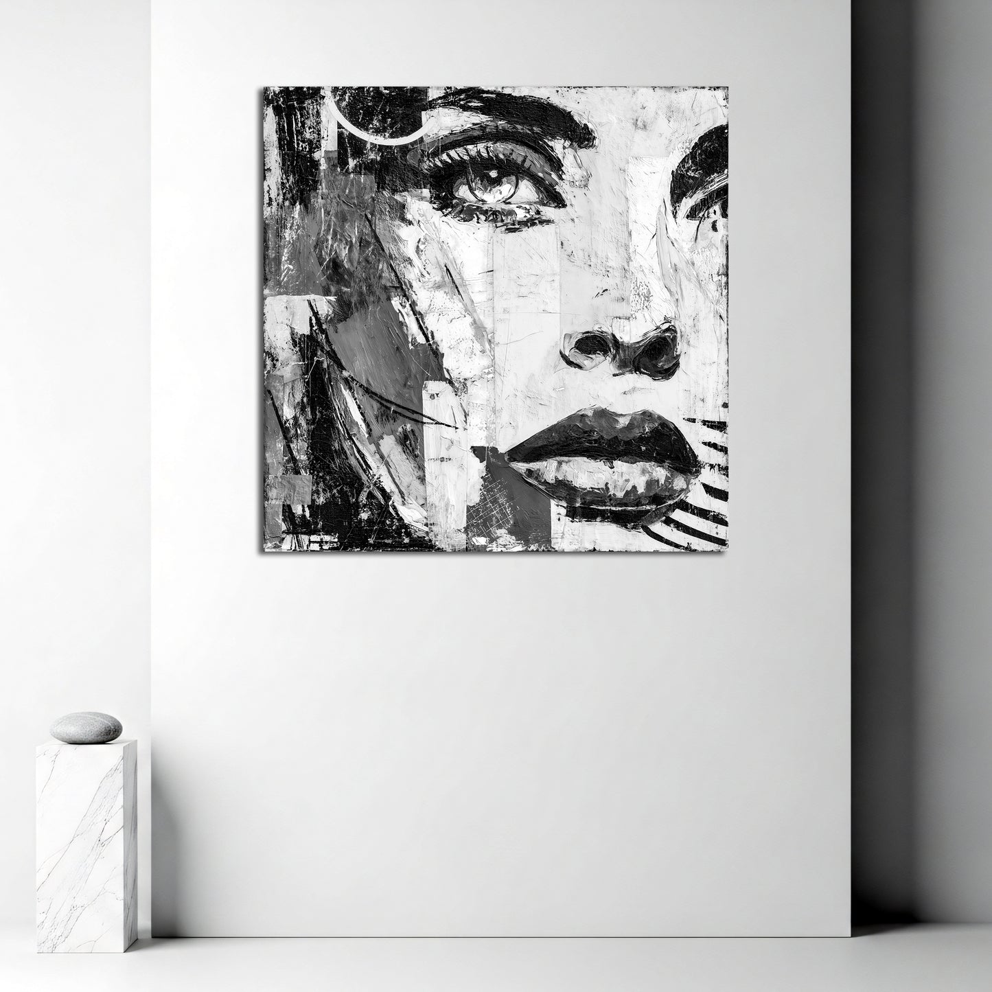 Frau Gesicht abstrakt modern schwarz weiß Wandbild