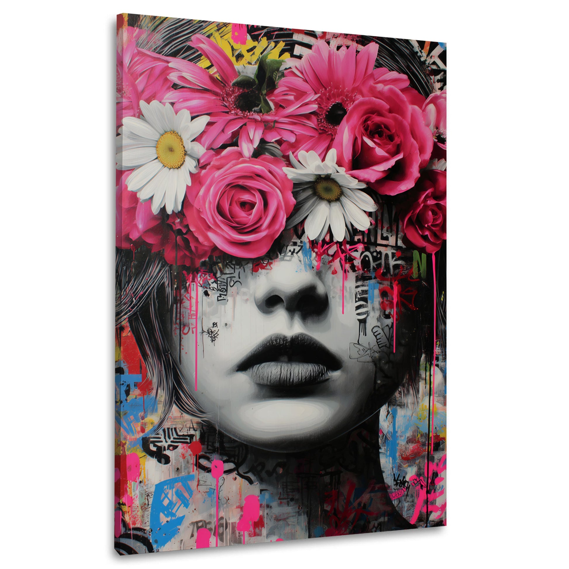 Frau mit Blumenkranz Graffiti Art Wandbild