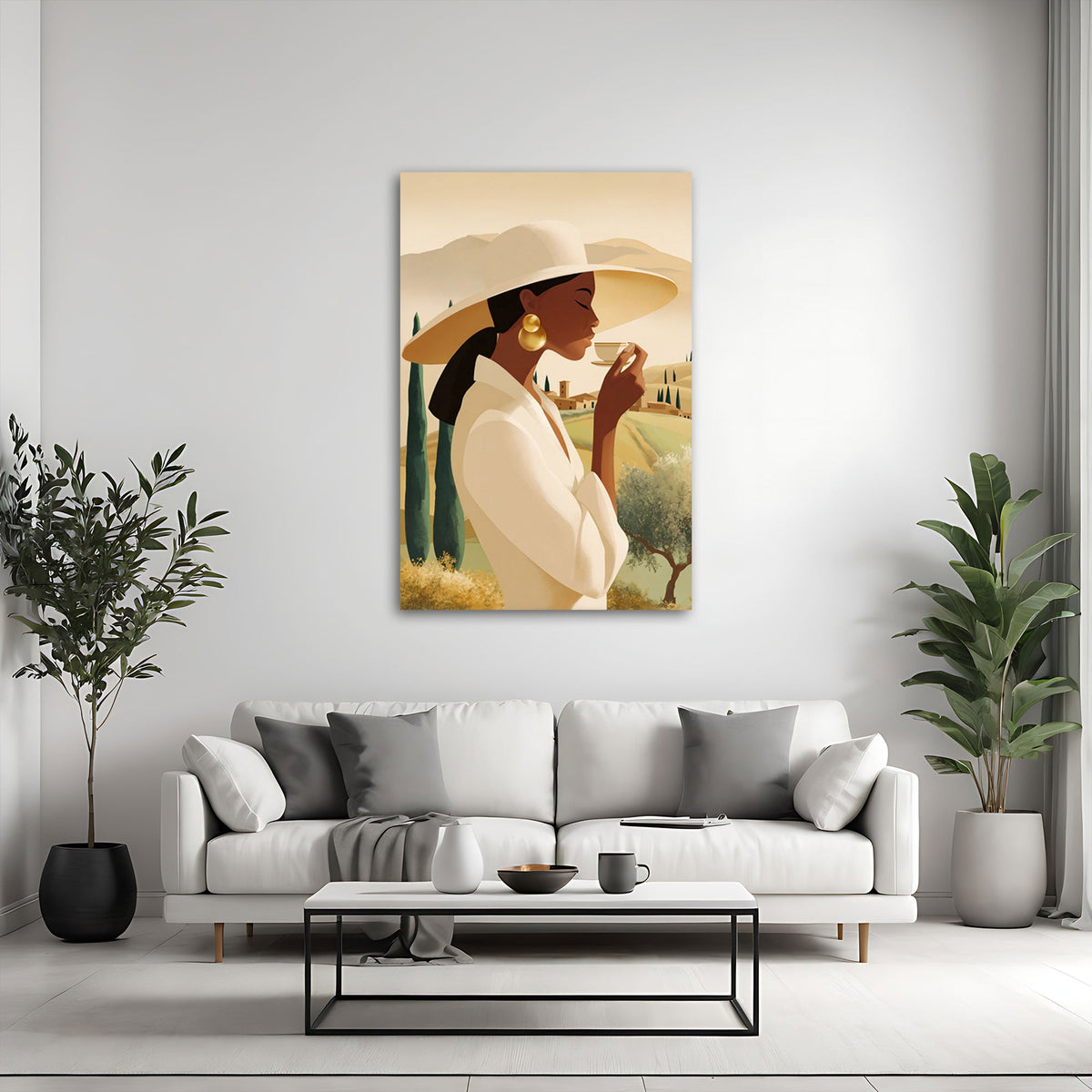 Frauenporträt Wandbild im Hochformat an einer Wohnraumwand