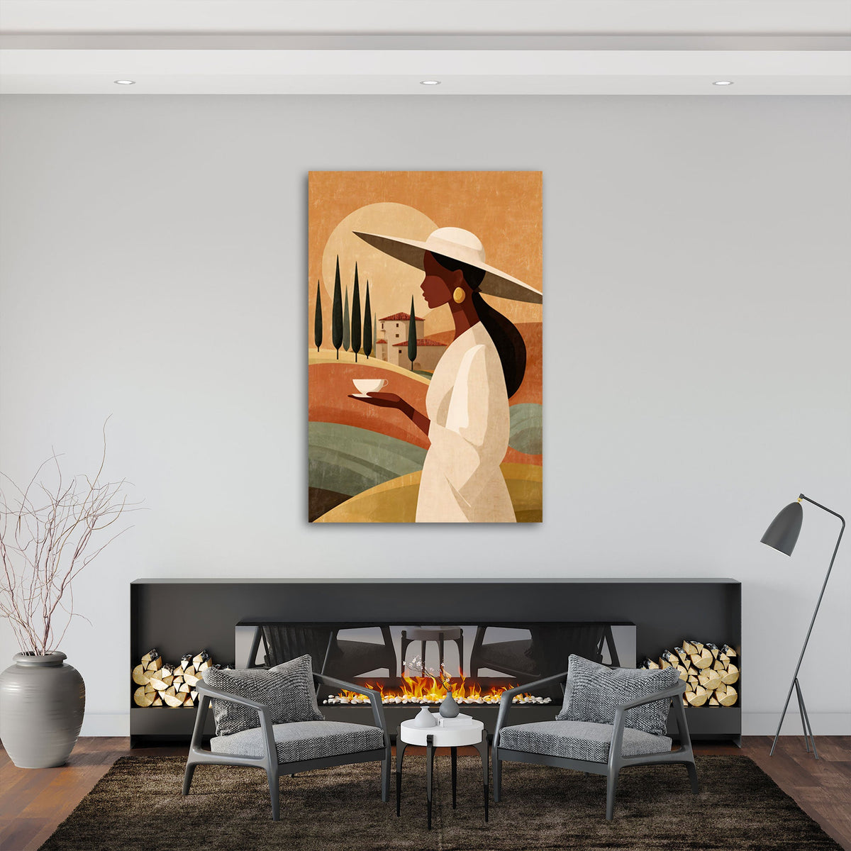Frauenporträt Wandbild im Hochformat an einer Wohnraumwand