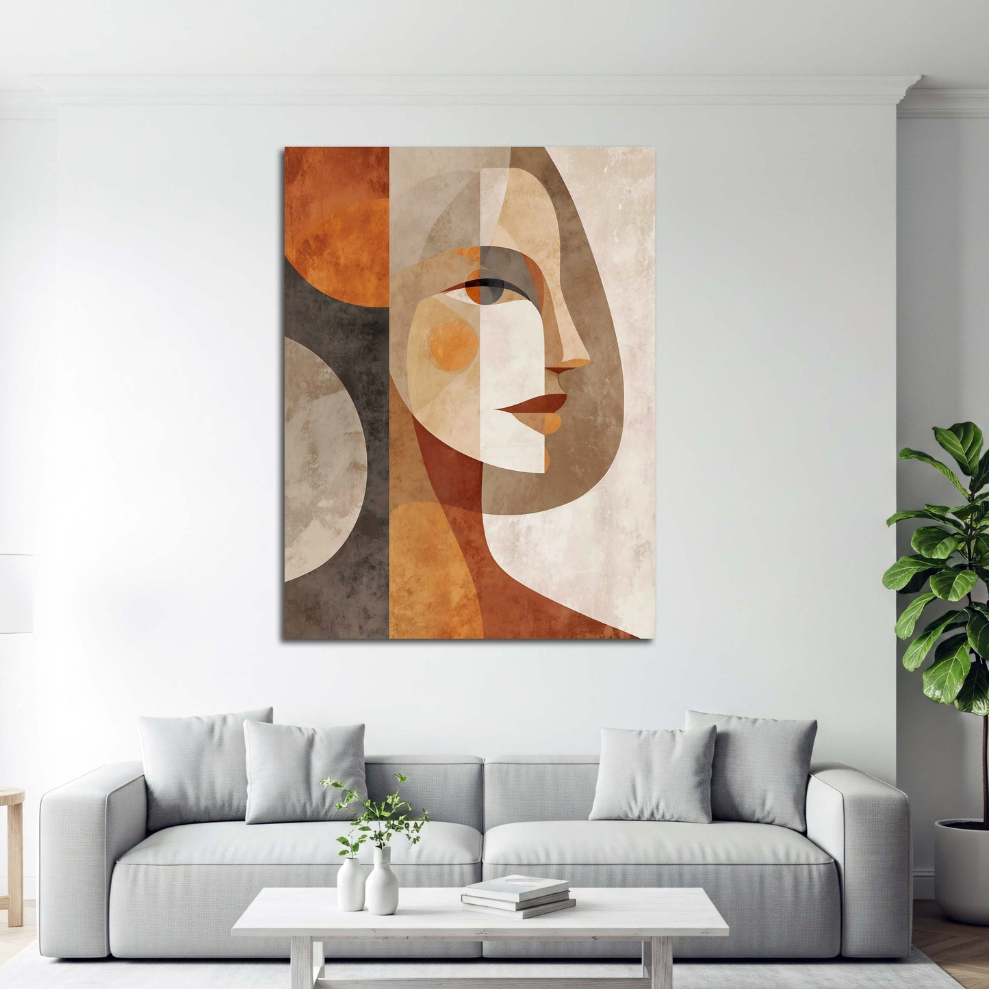 Frau Porträt abstrakt braun beige geometrische Kunst Wandbild