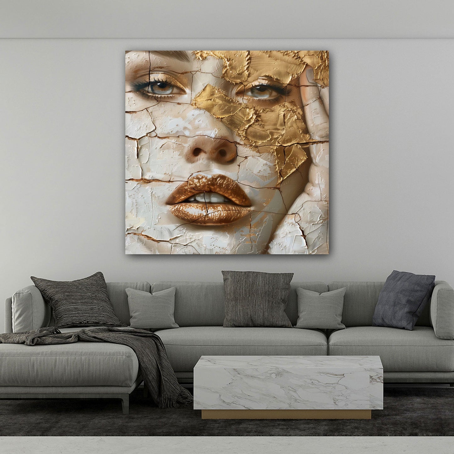 Frauengesicht in Gold als elegantes Spachtelkunstwerk Wandbild