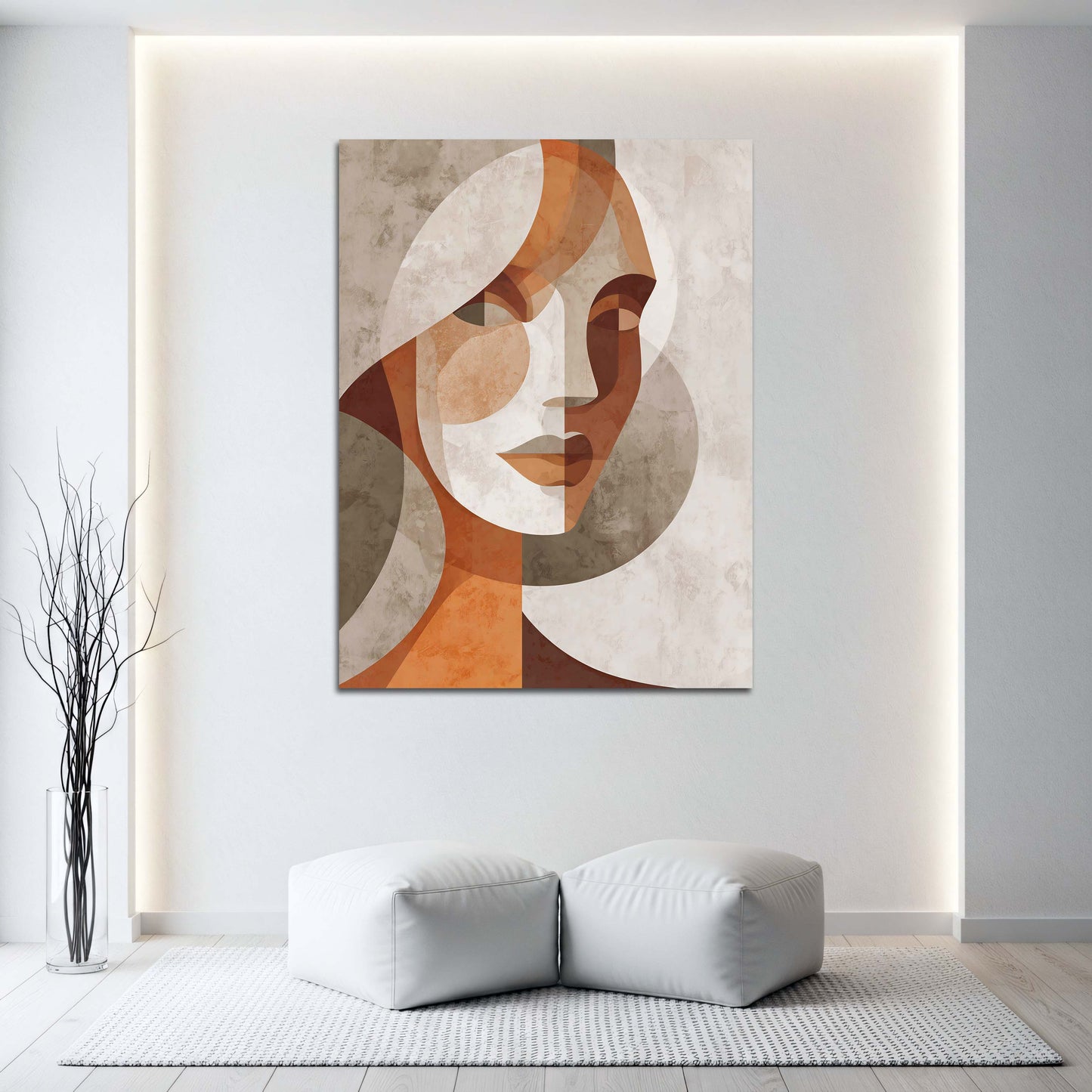 Frauenporträt abstrakt beige braun geometrischer Stil Wandbild