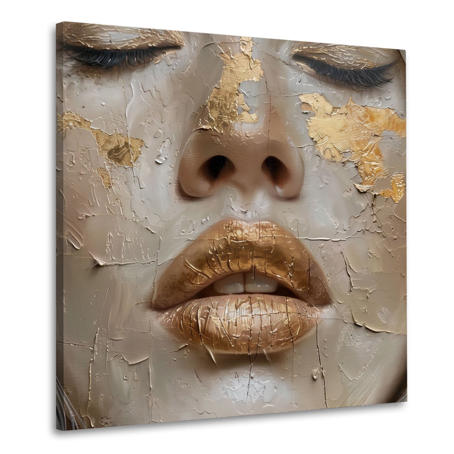 Frauenportrait goldene Texturkunst expressiv Wandbild