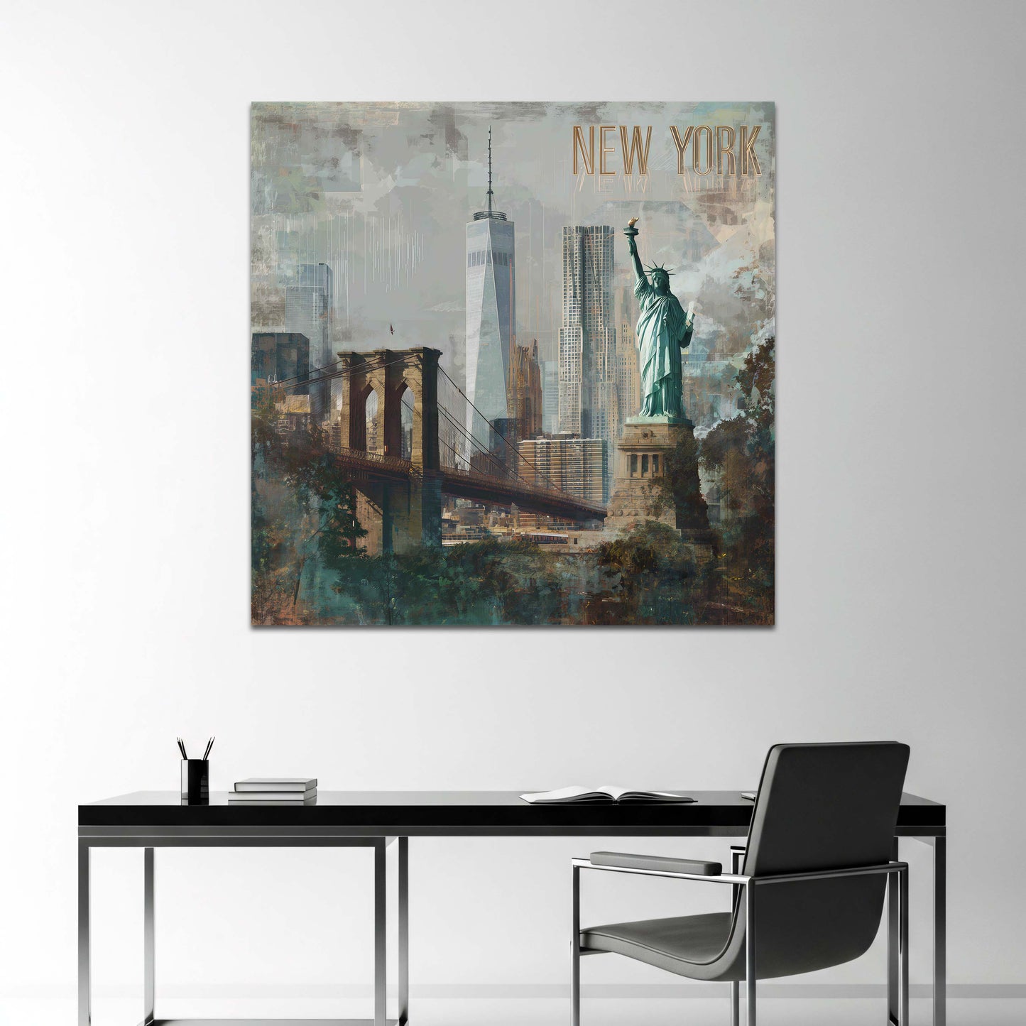 Freiheitsstatue in New York mit Brooklyn Bridge urbanes Wandbild
