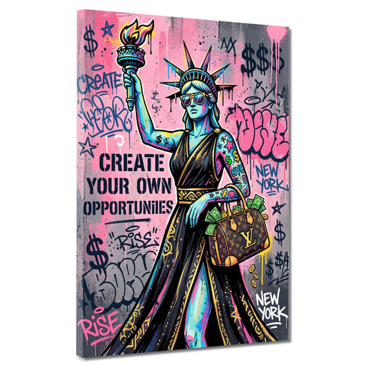 Freiheitsstatue mit Luxustasche New York USA Pop Art Wandbild