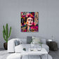 Frida mit Blumenkranz im bunten Pop Art Stil Wandbild