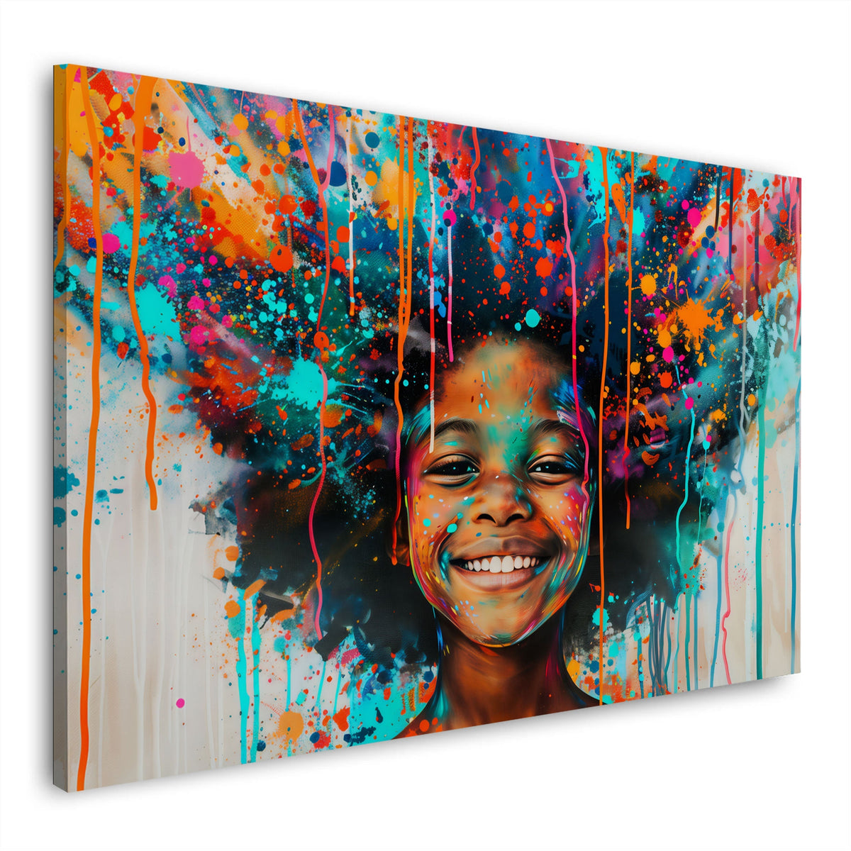 Fröhliches Kind abstrakt und bunt in zarten Farbverläufen Wandbild