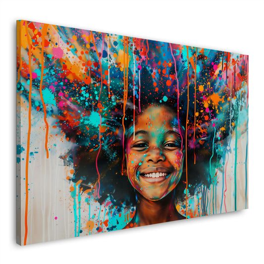Fröhliches Kind abstrakt und bunt in Aquarell Wandbild