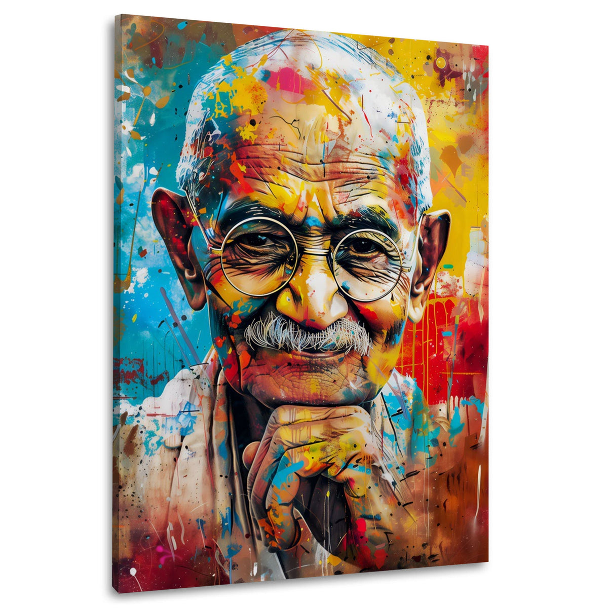 Gandhi Porträt in bunten Farben Wandbild im Hochformat