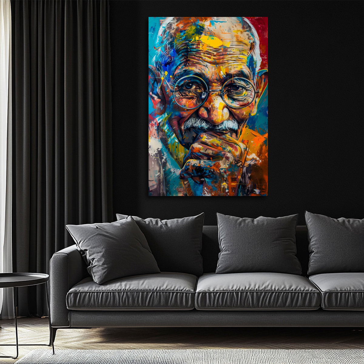 Porträt Wandbild im Hochformat an einer Wohnraumwand