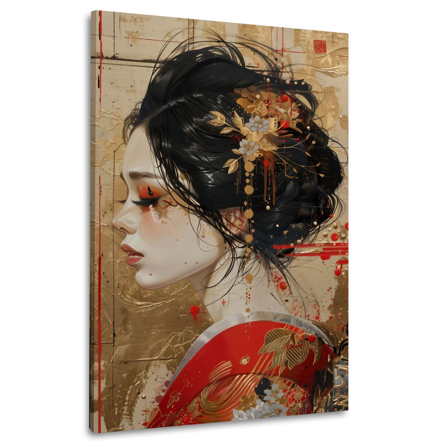 Geisha Porträt traditionell im Kimono mit Fächer elegantes Wandbild