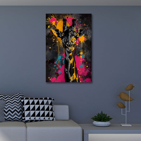 Buntes Giraffen Aquarell Wandbild im Wohnraum
