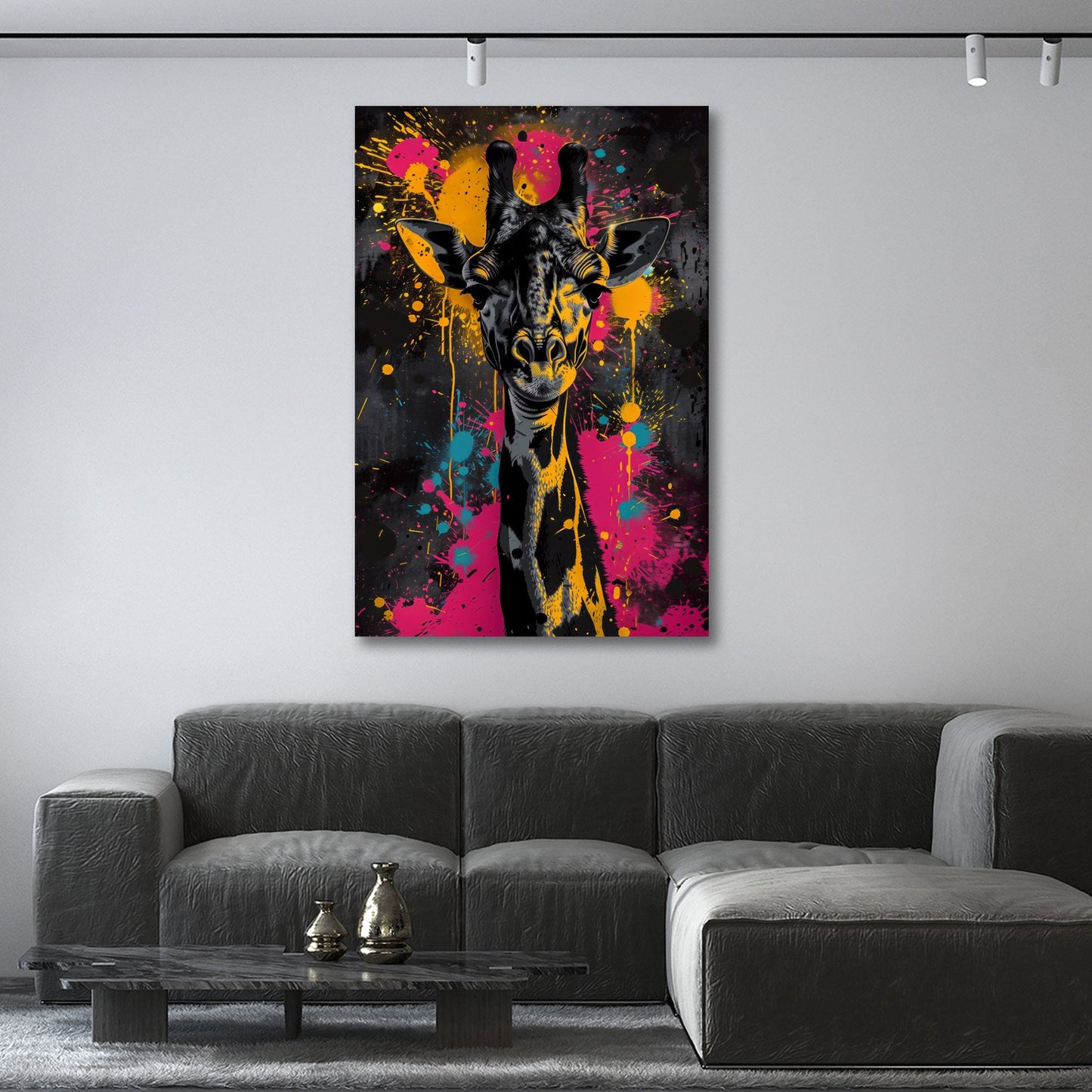 Giraffe Aquarell bunt als Kunstwerk Wandbild