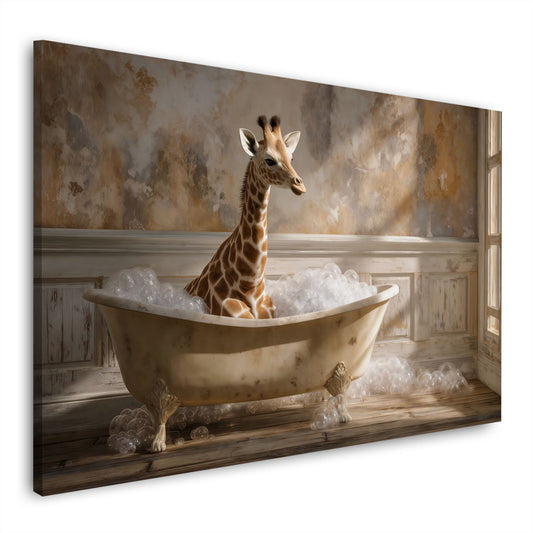 Giraffe Badewanne Schaumbad Vintage Badezimmer Tier Wandbild