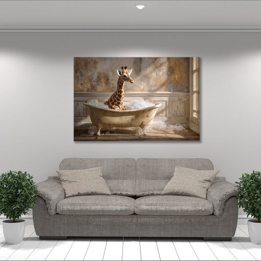 Giraffe Badewanne Schaumbad Vintage Badezimmer Tier Wandbild