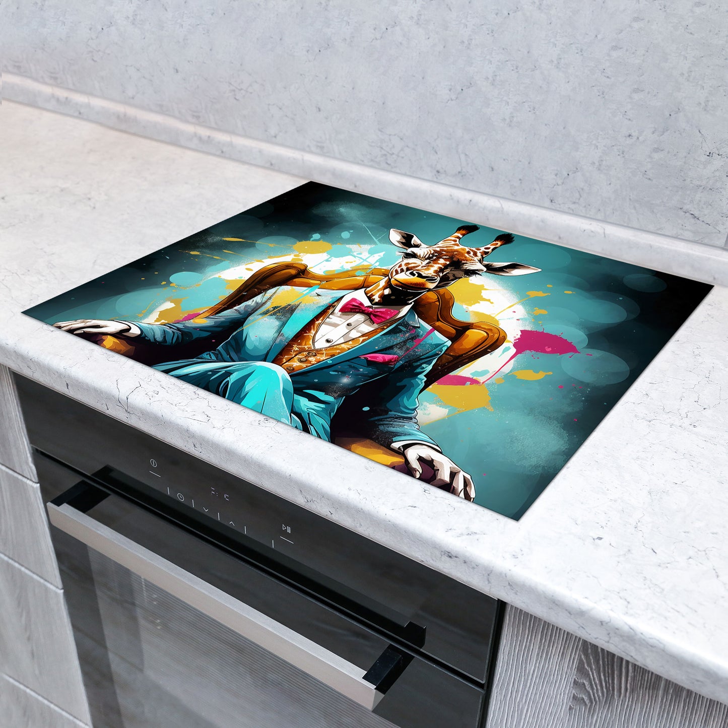 Giraffe im Anzug Herdabdeckplatte Induktionsschutz für Ceranfeld & Küche Deko