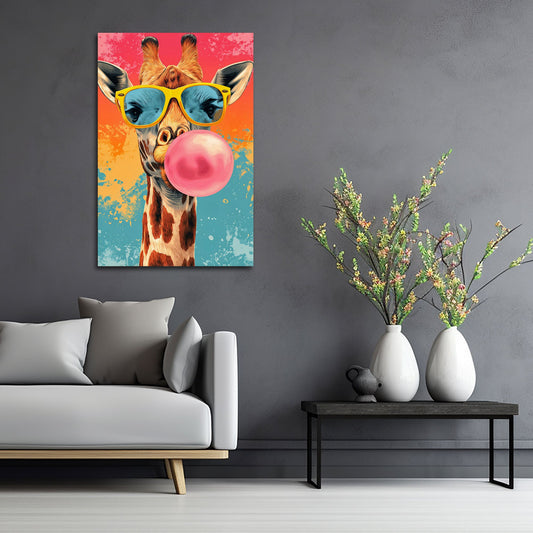 Giraffe mit dunklem Design Brille und Kaugummi Wandbild