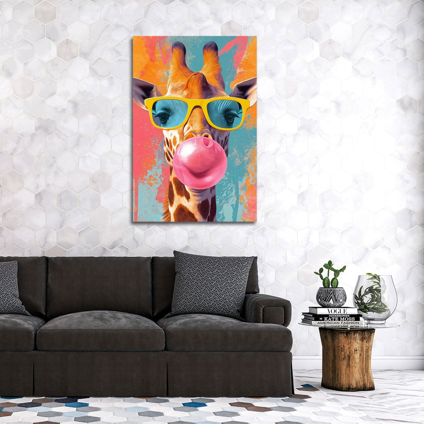 Giraffe mit Sonnenbrille und Kaugummi Pop Art Wandbild