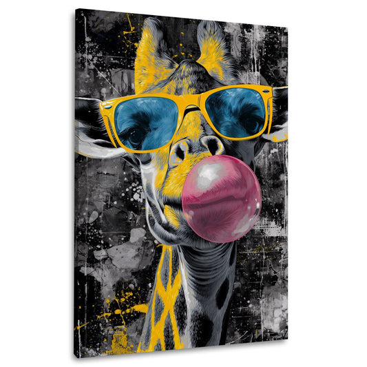 Giraffe mit Sonnenbrille und rosa Kaugummi Pop Art Wandbild