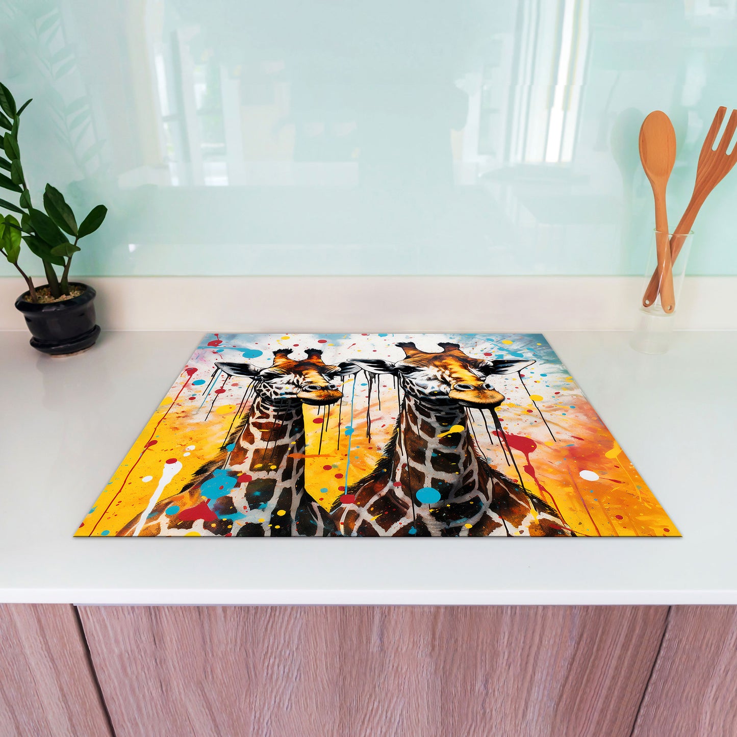Giraffen Pop Art Herdabdeckplatte Induktionsschutz für Ceranfeld & Küche Deko