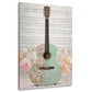 Gitarre in Mintgruen mit Blumen und Notenblatt Wandbild