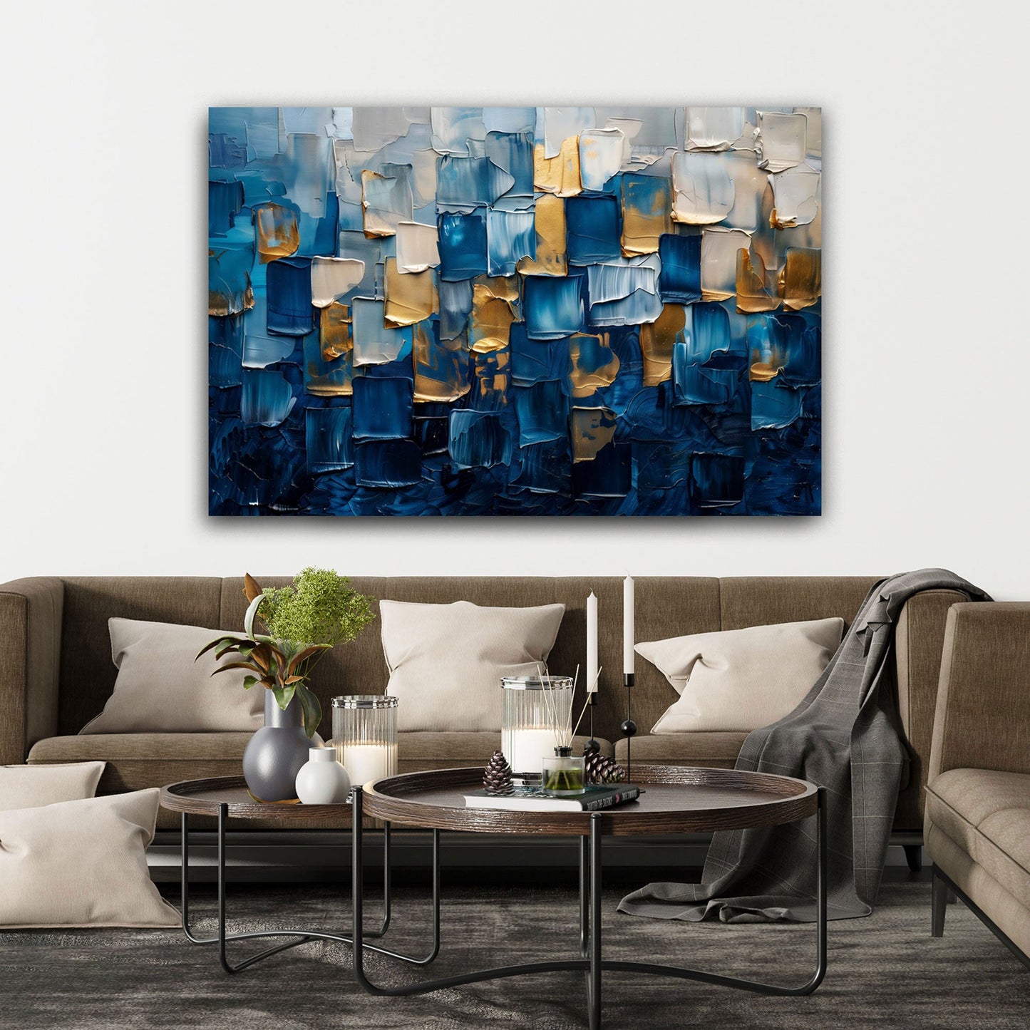 Gold Abstraktion Gemälde modern expressiv Wandbild – Raumansicht 2