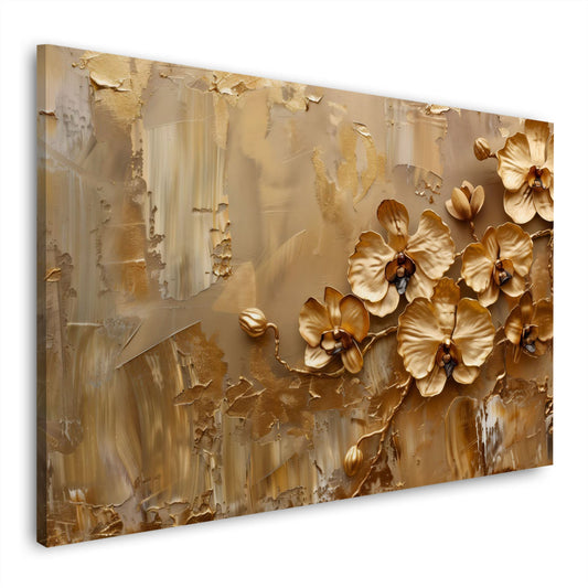 Goldene Blueten elegant in kraeftigen Toenen als Wandbild