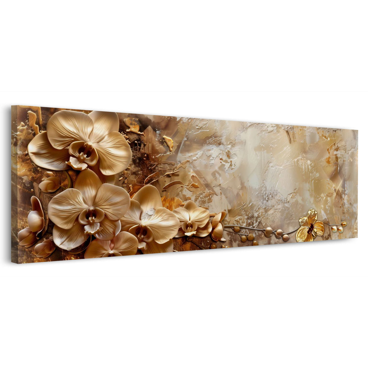 Goldene Blumen abstrakt in warmen Tönen als Wandbild