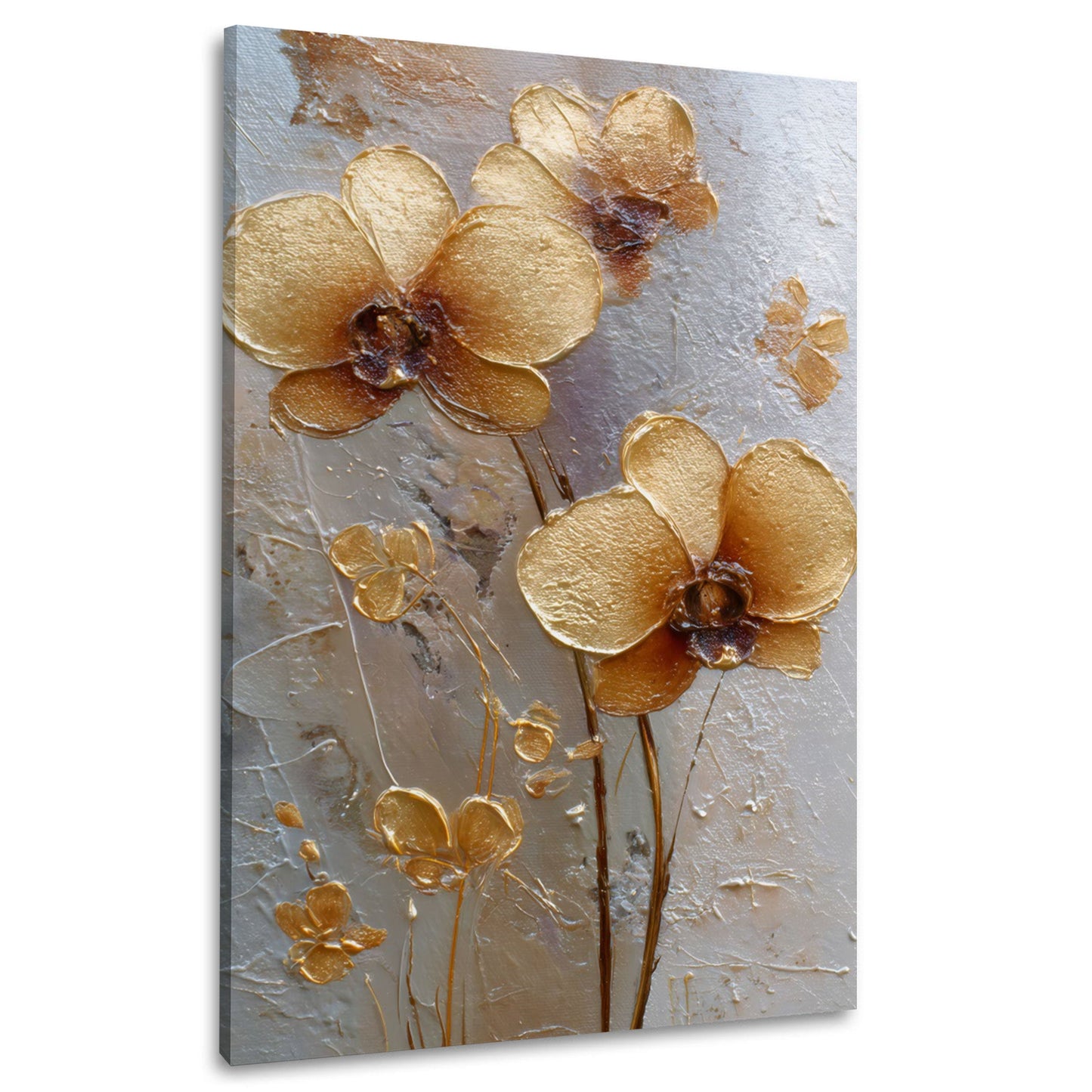 Goldene Blumen als Gemälde in kräftigen Tönen Wandbild