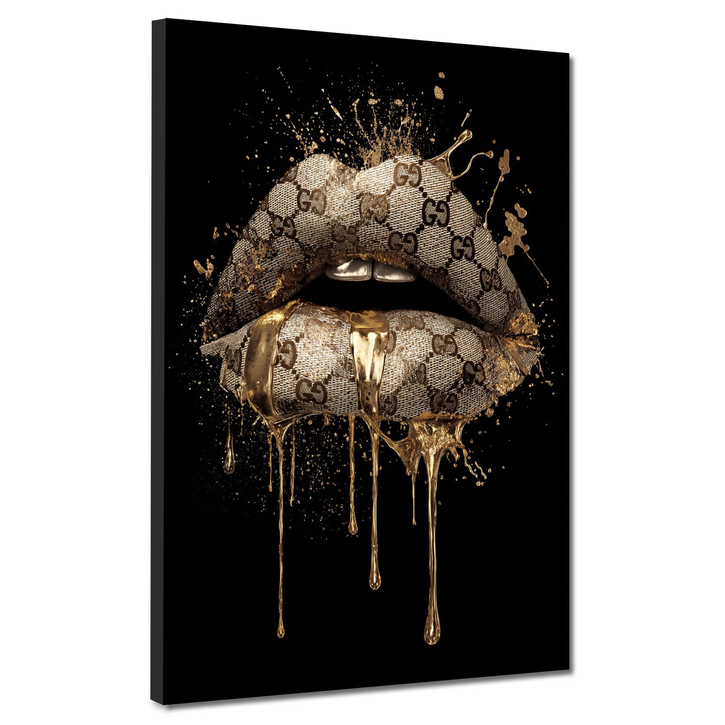 Goldene Lippen Luxus Kunst Mode Akzent Wandbild