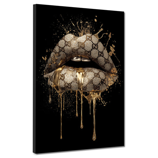 Goldene Lippen Luxus Kunst Mode Akzent Wandbild