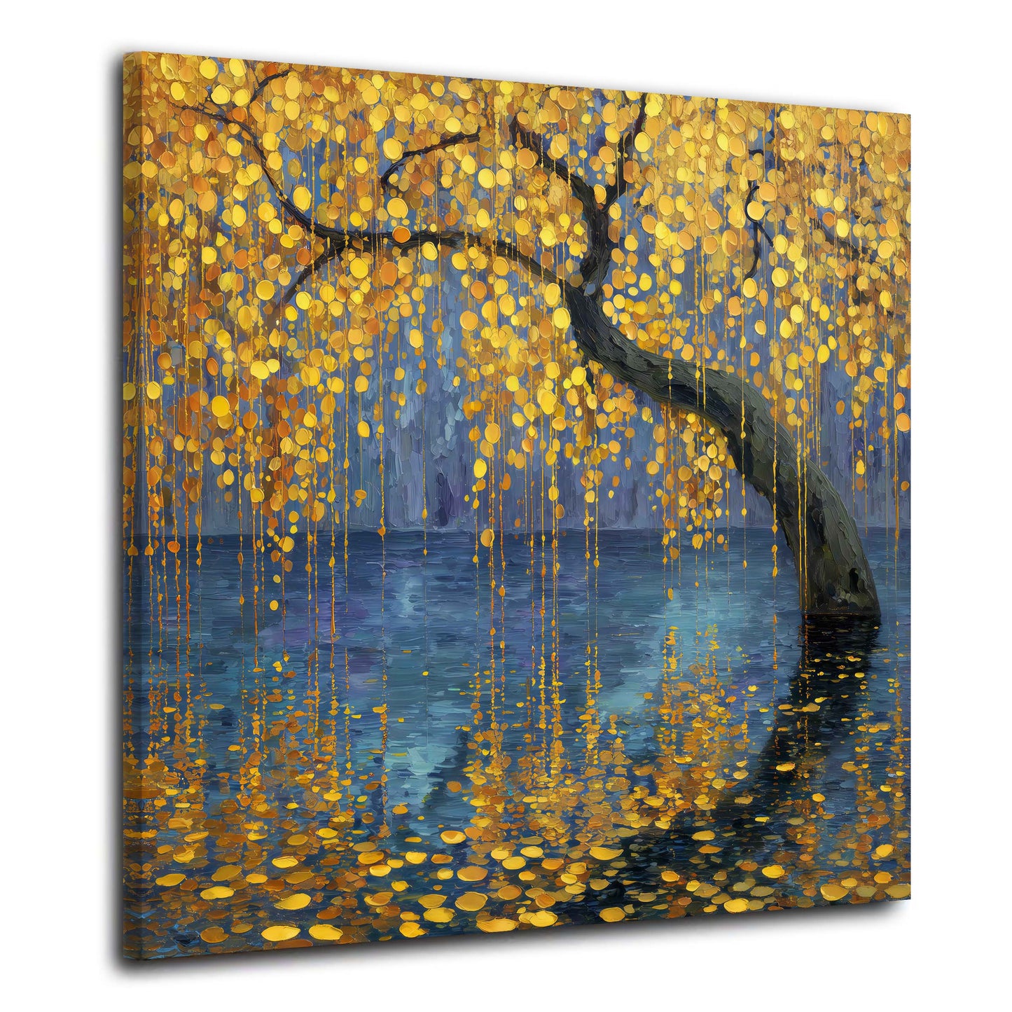 Goldener Baum See Spiegelung abstrakt Landschaft Wandbild