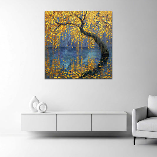 Goldener Baum See Spiegelung abstrakt Landschaft Wandbild