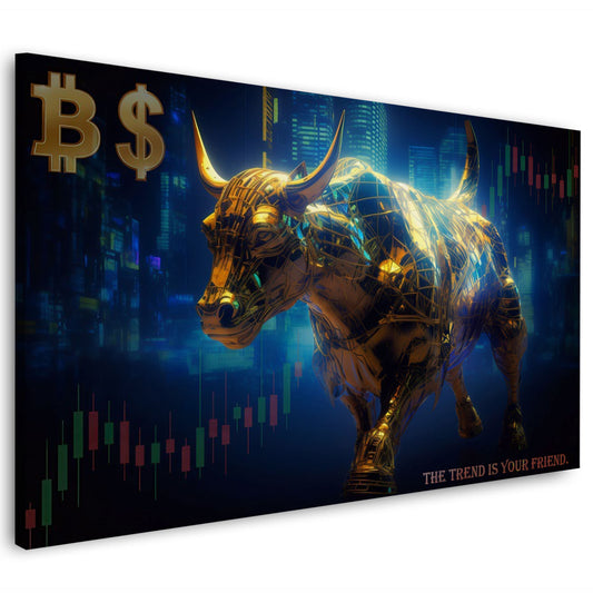 Goldener Bulle Börse Trading Bitcoin dunkler Trend Wandbild