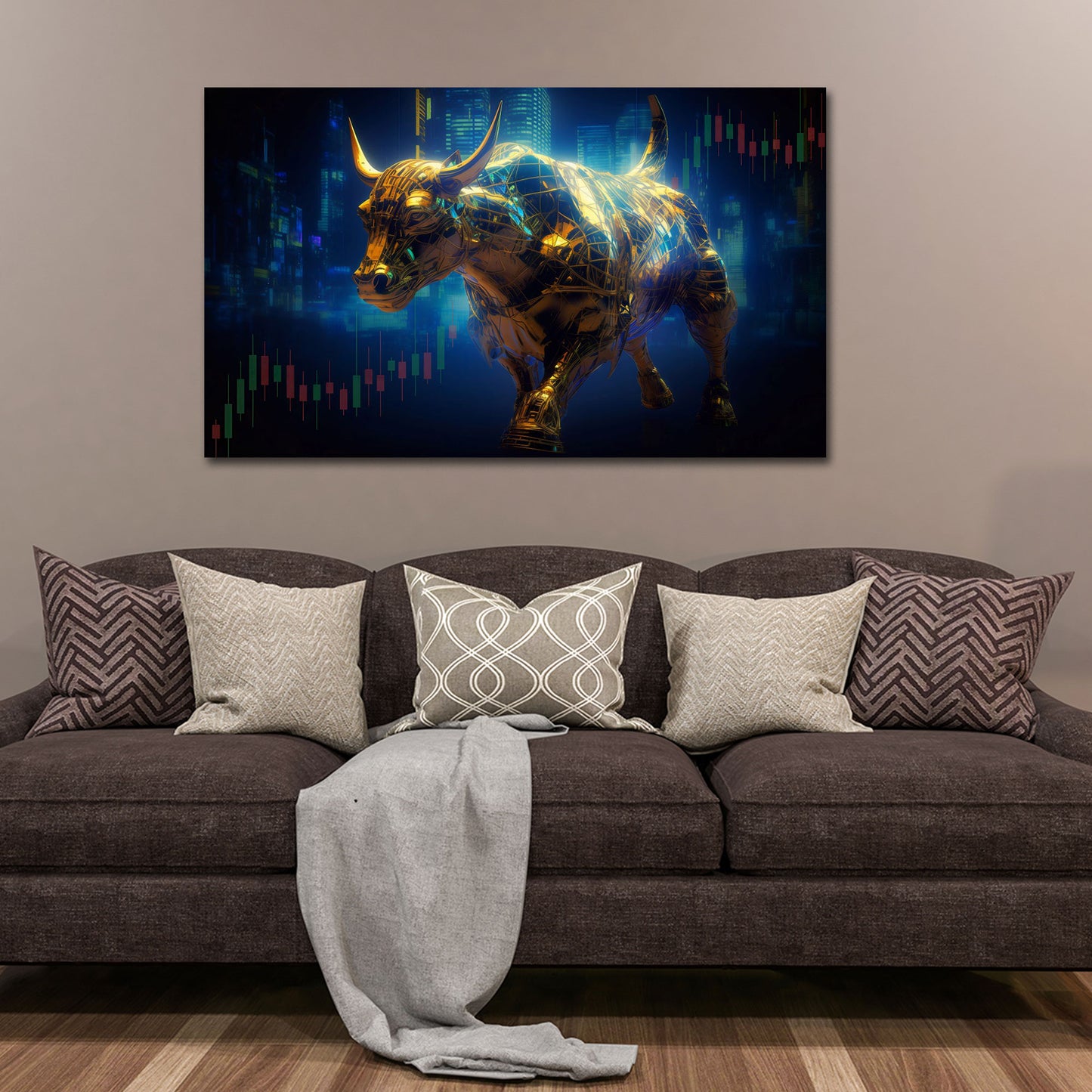 Goldener Bulle der Börse im Finanzmarkt Trading Chart Wandbild