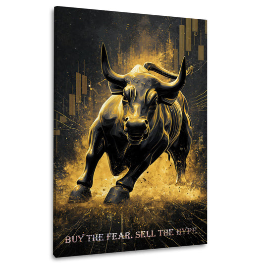 Goldener Bulle mit Börse Trading Erfolg buy the fear Wandbild