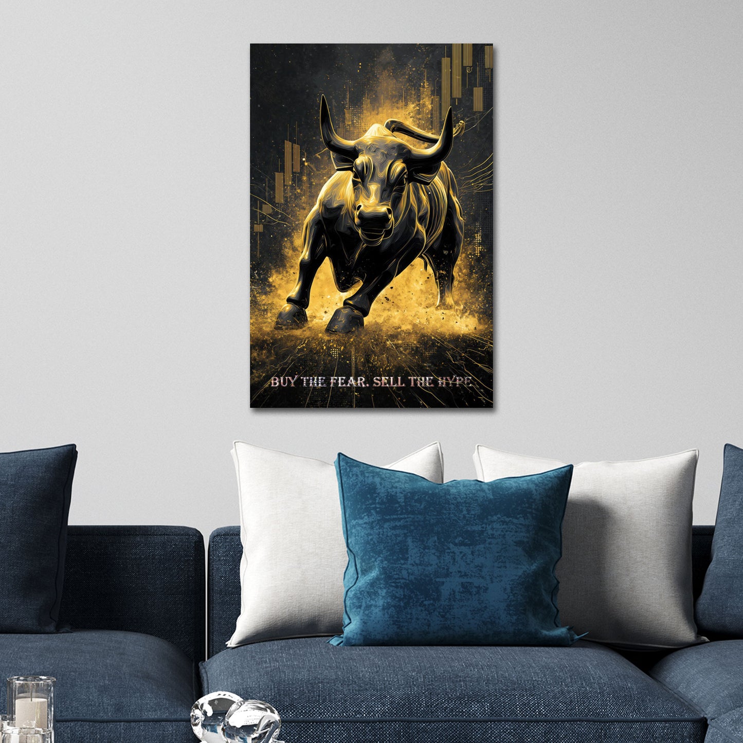 Goldener Bulle mit Börse Trading Erfolg buy the fear Wandbild