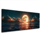 Goldener Vollmond leuchtet ueber dem Meer Panorama Wandbild
