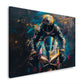 Goldenes Rennmotorrad mit Fahrer frontal im Street Art Wandbild