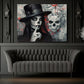 Gothic Lady mit Zylinder vor Totenkopf in Grau und Rot Wandbild