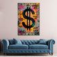 Dollarzeichen Graffiti Wandbild im Hochformat an einer Wohnraumwand